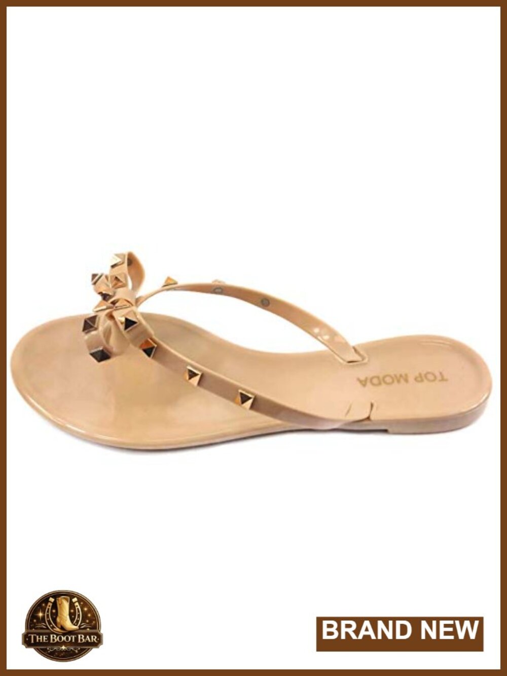 Studded Jelly Flip Flops Sandals with Bow - Lightweight Vegan Flat - Picture 3 of 5